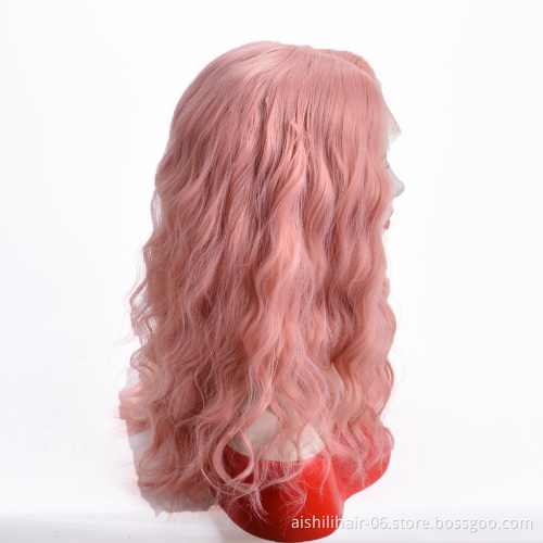 Aishili high quality lace front wigs pink nature wave jerry loose wave lace front synthetic wigs for black women